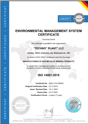 ENVIRONMENTAL MANAGEMENT SYSTEM CERTIFICATE ISO14001_2015