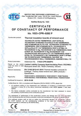 Certificate of constancy of performance 1023-CPR-0282 P